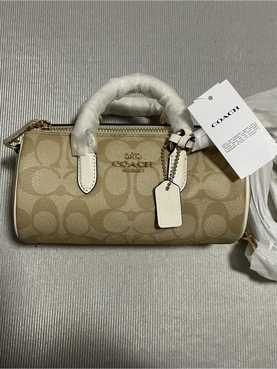 Coach Handbags - COACH Khaki Signature Mini Satchel with Chalk Trim